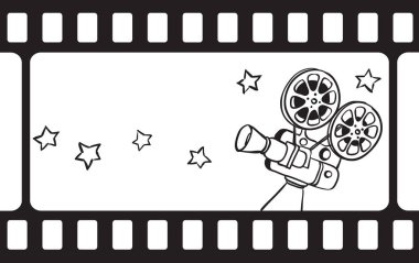beyaz tahta çizim - retro sinema filmi kamera ve film çerçeve