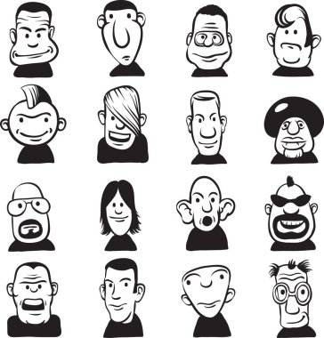 beyaz tahta çizim - doodle karikatür yüzler ayarla