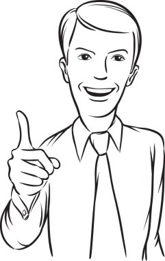 çizim - işadamı işaret gülümseyen beyaz tahta