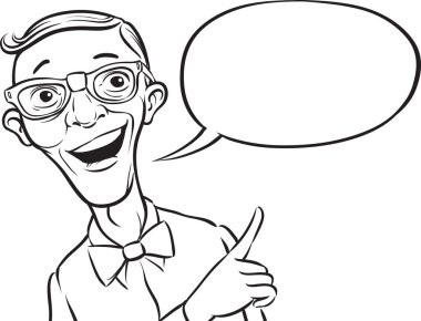 çizim - geek konuşma balonu ile gülümseyen beyaz tahta