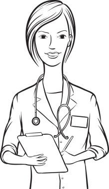 çizim - kadın doktor panoya yazılı gülümseyen beyaz tahta