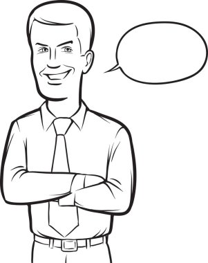 beyaz tahta çizim - ayakta gülümseyen iş adamı