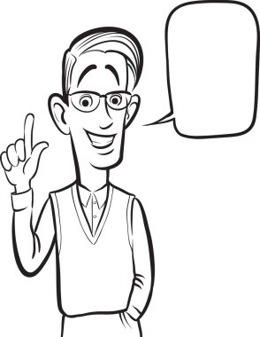 beyaz tahta çizim - ayakta gülümseyen geek adam