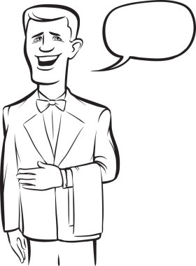 beyaz tahta çizim - ayakta gülümseyen garson eldiven