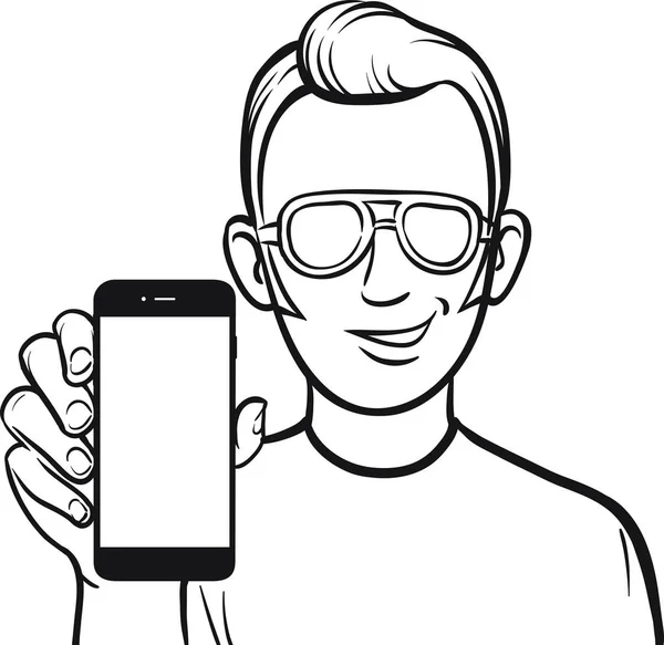 Disegno Linee Fan Rockabilly Che Mostra App Mobile Uno Smartphone — Vettoriale Stock