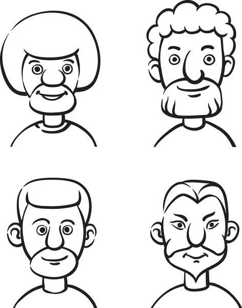 Dibujo Pizarra Blanca Cuatro Retratos Dibujos Animados Hombres Barbudos Archivo — Vector de stock