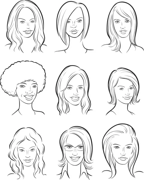 Whiteboard Drawing Beautiful Women Heads — Stock Vector