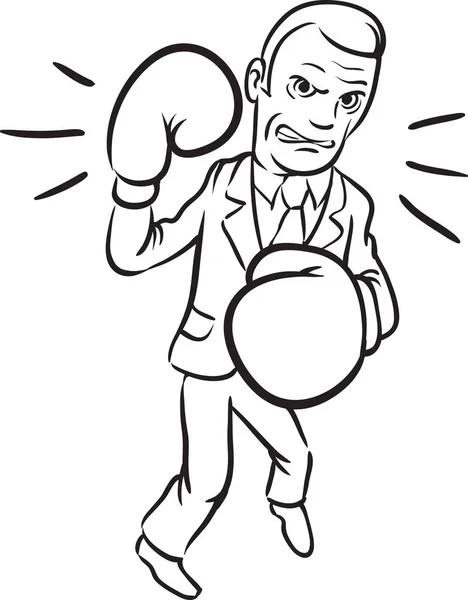 Tableau Blanc Dessin Caricature Homme Affaires Agressif Gants Boxe — Image vectorielle