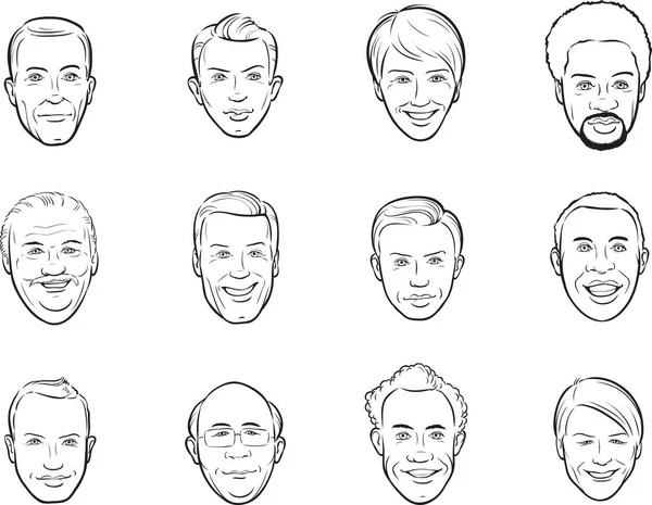 Dibujo Pizarra Blanca Caricatura Avatar Sonriendo Rostros Los Hombres — Vector de stock