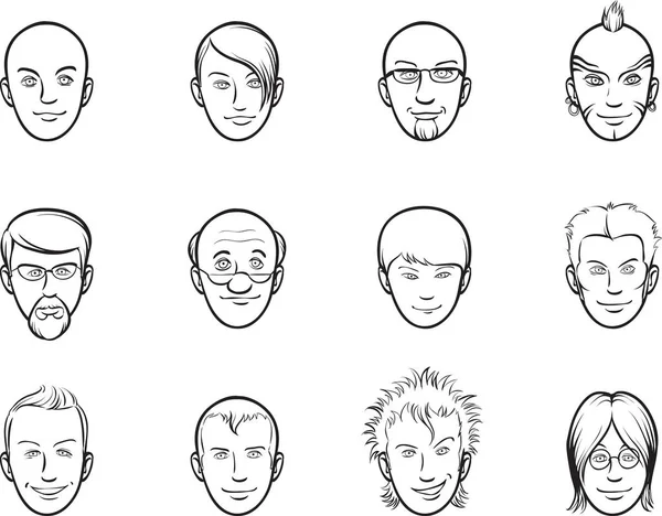 Tabule Kreslení Cartoon Avatar Různé Tváře Mužů — Stockový vektor