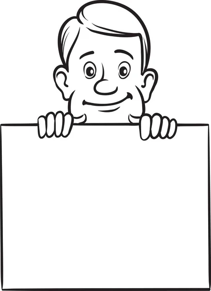 Whiteboard Drawing Cartoon Businessman Blank Placard — Stock Vector