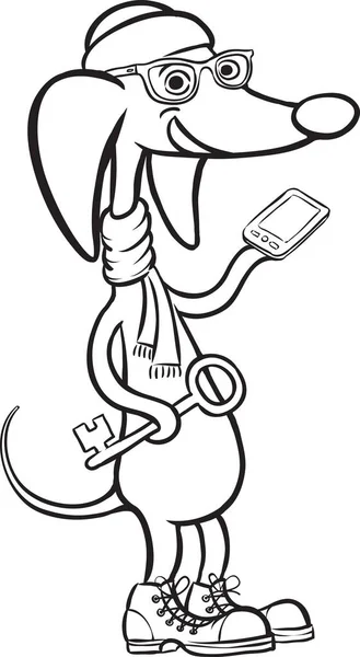 ホワイト ボード描画 漫画の犬キャラクター スマート フォンとキーを — ストックベクタ
