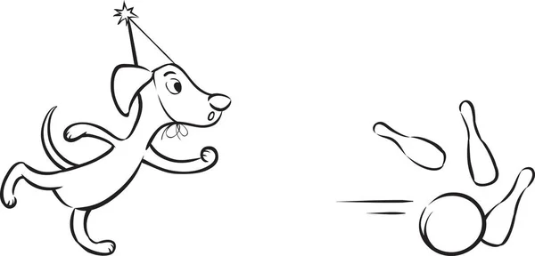 ホワイト ボード描画 漫画犬のボーリングを再生 — ストックベクタ