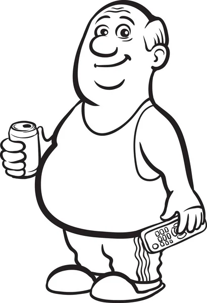 Whiteboard Tekening Cartoon Vet Gepensioneerde Man Met Bier Kunt Afstandsbediening — Stockvector