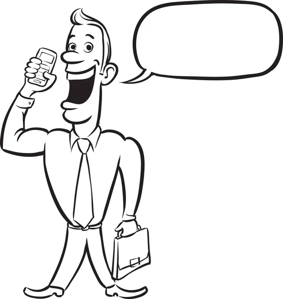 ホワイト ボード描画 携帯電話とブリーフケース漫画幸せなビジネスマン — ストックベクタ
