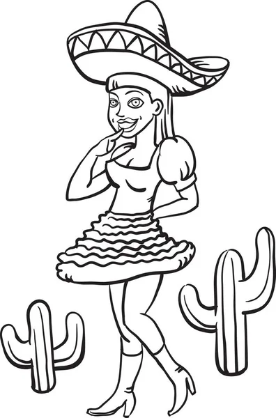Quadro Branco Desenho Desenho Animado Menina Mexicana Vestido Tradicional — Vetor de Stock