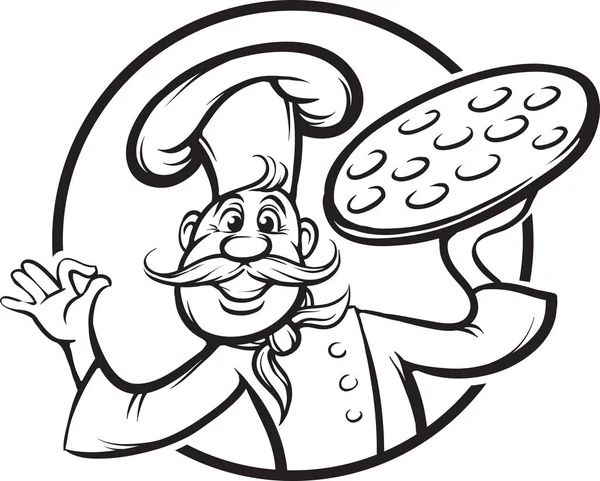 Disegno Lavagna Cartoon Pizza Chef Mascotte — Vettoriale Stock