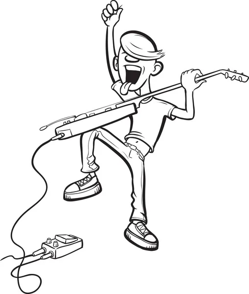 Disegno Lavagna Chitarrista Rock Dei Cartoni Animati Sul Palco — Vettoriale Stock
