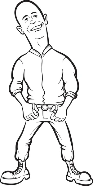 Whiteboard Drawing Cartoon Skinhead Man — Stock Vector