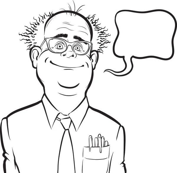 Dibujo Pizarra Blanca Caricatura Sonriente Profesor Loco Con Burbuja Habla — Vector de stock