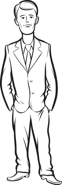 ホワイト ボード描画 漫画立っているビジネスマン — ストックベクタ