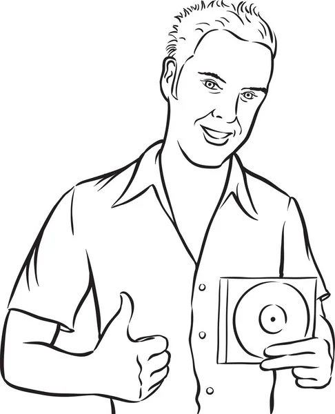 Disegno Lavagna Cartone Animato Giovane Con Compact Disc — Vettoriale Stock