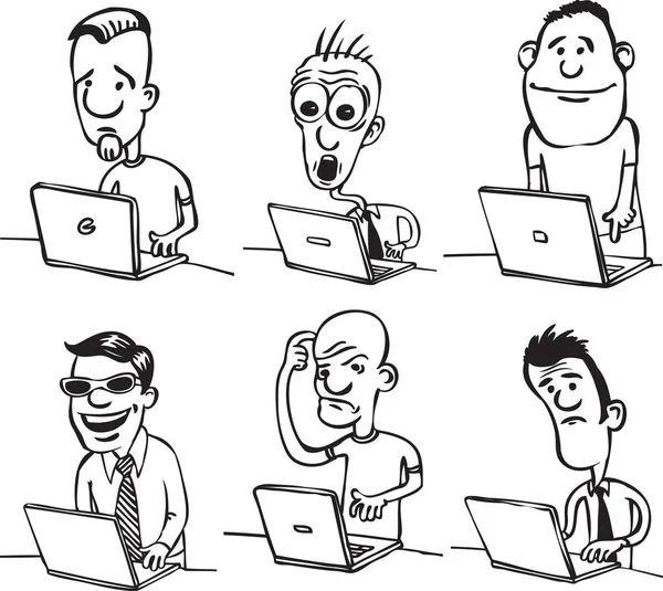 Whiteboard Zeichnung Comic Doodle Typen Mit Laptops — Stockvektor