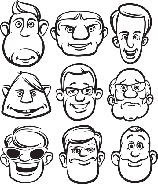 Tableau Blanc Dessin Hommes Comiques Visages — Image vectorielle