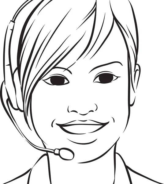 Dibujo Pizarra Blanca Servicio Cliente Morena Mujer Sonriendo Con Auriculares — Vector de stock