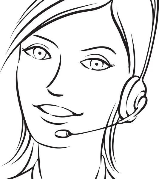 白板绘图 客户支持黑发妇女微笑与耳机 — 图库矢量图片