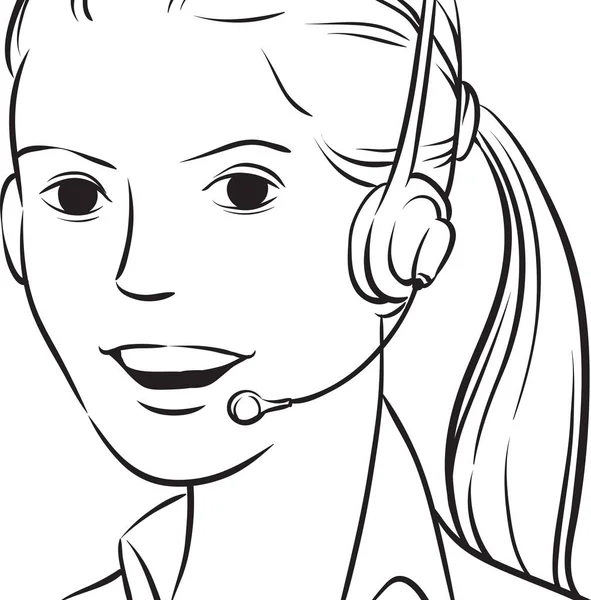 Dibujo Pizarra Blanca Mujer Atención Cliente Con Auriculares — Vector de stock