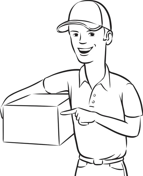 Desenho Quadro Branco Homem Entrega Sorrindo Com Caixa —  Vetores de Stock