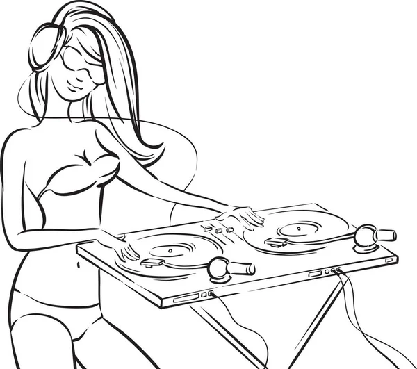 Dibujo Pizarra Blanca Disc Jockey Girl Bikini — Vector de stock