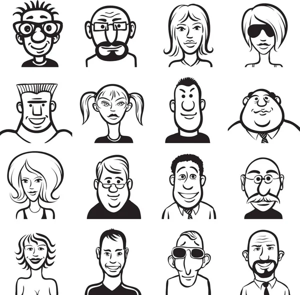 Whiteboard Drawing Doodle Faces Set — Stock Vector