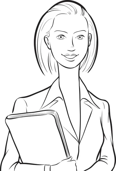 Tableau Blanc Dessin Femme Affaires Heureuse Avec Dossier — Image vectorielle