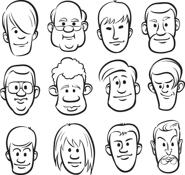Whiteboard Drawing Men Faces Cartoon Heads — Stock Vector