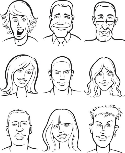 Dibujo Pizarra Blanca Personas Enfrenta Colección — Vector de stock