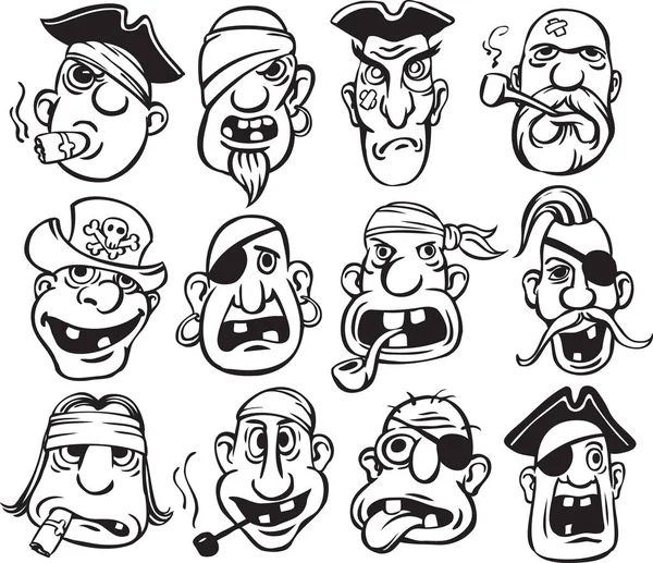 Whiteboard Drawing Pirate Faces Collection — Stock Vector