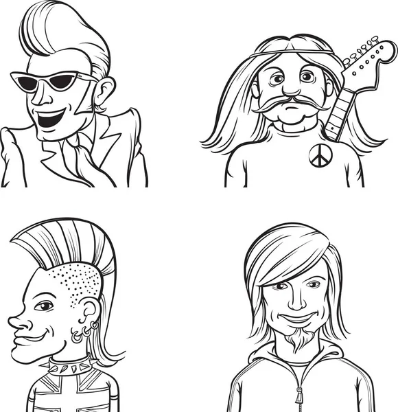 Dibujo Pizarra Músicos Rock Diversos Géneros Musicales — Vector de stock