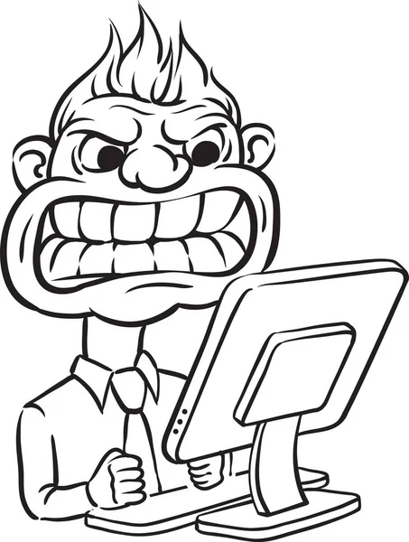 beyaz tahta çizim - korkutucu işadamı ve masaüstü bilgisayar. Kolay katmanlı vektör Eps10 dosyası kalite kaybı olmadan herhangi bir boyutta ölçeklendirilebilir Düzenle.