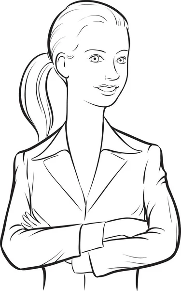 Desenho Quadro Branco Mulher Negócios Sorridente Com Braços Cruzados —  Vetores de Stock