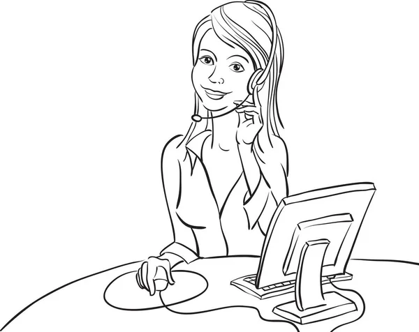 Dibujo Pizarra Blanca Mujer Negocios Sonriente Con Auriculares — Vector de stock