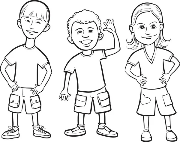 Tabule Kreslení Usmívající Děti Stojící — Stockový vektor