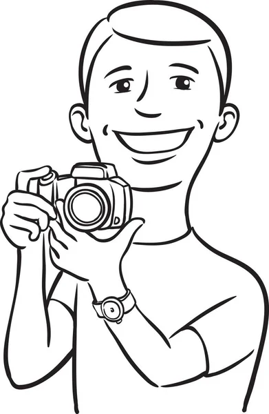 Whiteboard Drawing Smiling Photographer — Stock Vector