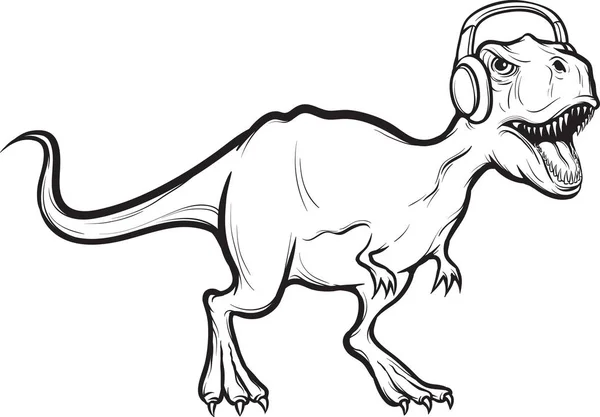 Whiteboard Zeichnung Rex Dinosaurier Mit Kopfhörer — Stockvektor