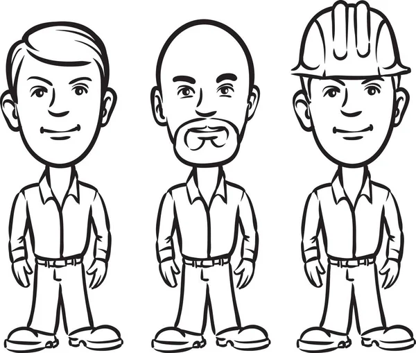 Whiteboard Drawing Three Cartoon Workers — Stock Vector