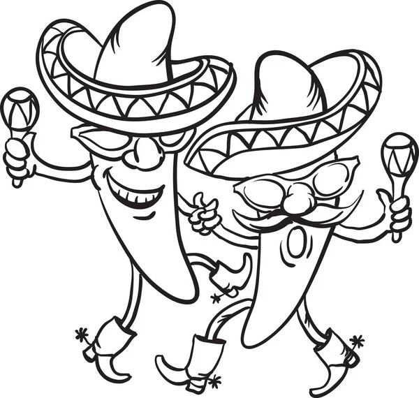Tableau Blanc Dessin Deux Danse Dessin Animé Poivrons Mexicains — Image vectorielle
