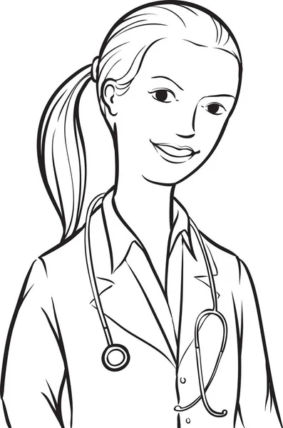 Tableau Blanc Dessin Femme Médecin Avec Queue Cheval — Image vectorielle