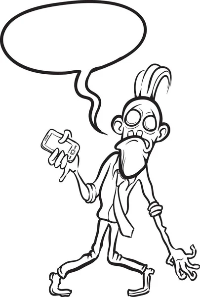Dibujo Pizarra Blanca Zombie Hombre Negocios Con Teléfono Inteligente — Archivo Imágenes Vectoriales