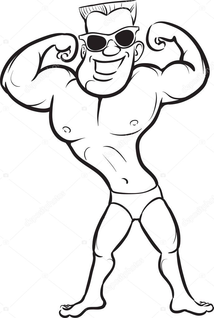 whiteboard drawing - cartoon beach muscleman
